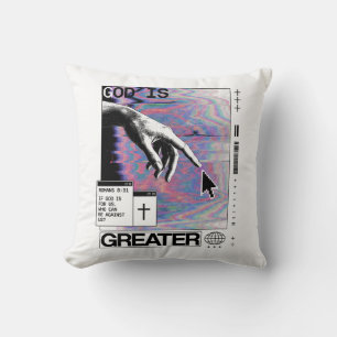 Romans 8:31 Cyberpunk Hand Of God Glitch Art Throw Pillow