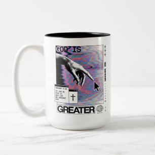 Romans 8:31 Cyberpunk Hand Of God Glitch Art Two-Tone Coffee Mug