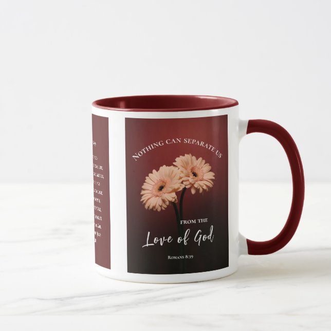 Romans 8 38-39 Love of God Bible Verse Pink Floral Mug (Right)