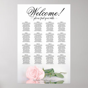 Romantic 16 Table Pink Rose Wedding Seating Chart