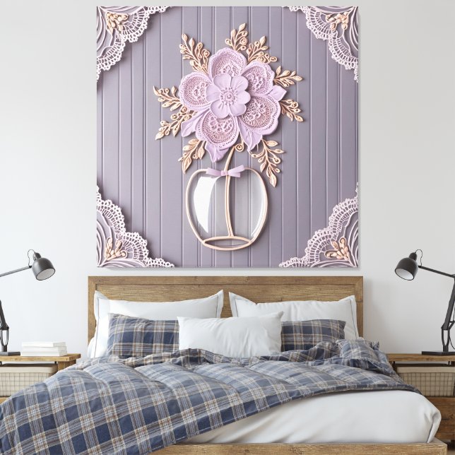 Romantic 3D Lace Flower Canvas Print (Insitu(Bedroom))