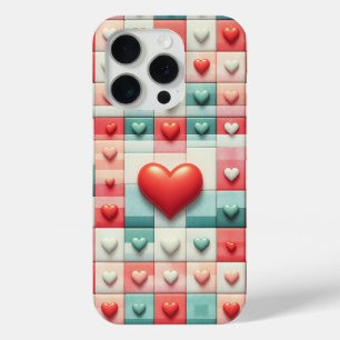 Romantic 3D Red Heart Phone Case - Pastel Mosaic 