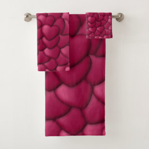 Romantic 3D Red Hearts Pattern-32322 Bath Towel Set