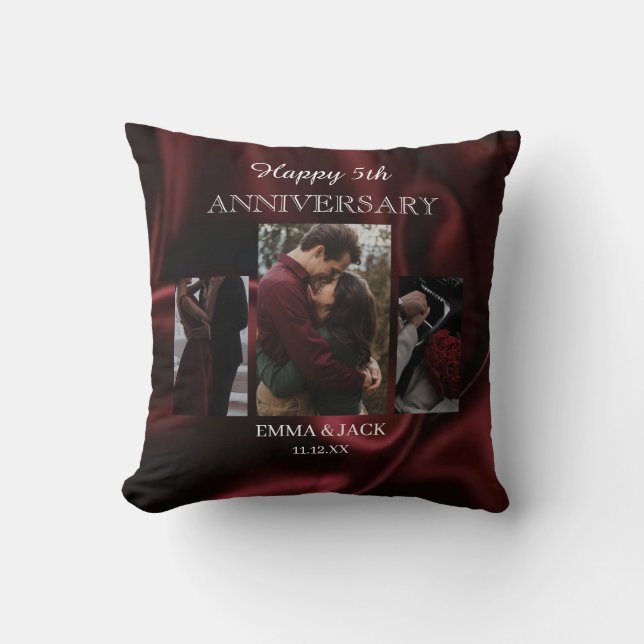 Romantic 5th Anniversary Photo Collage Throw Pillow (Front)