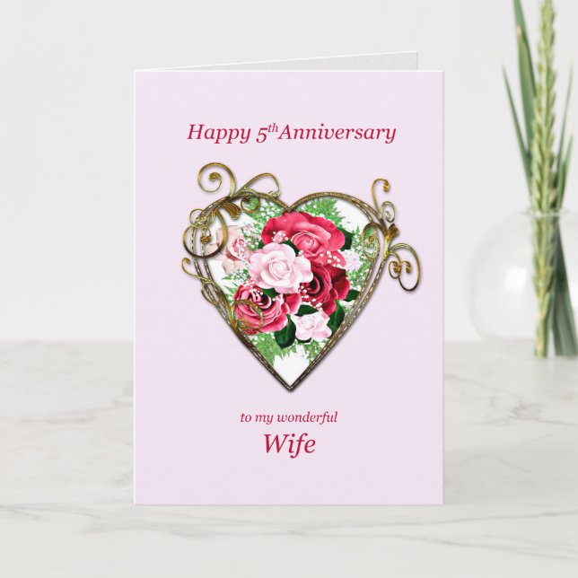 Romantic 5th Wedding Anniversary Painted Roses Card (Front)