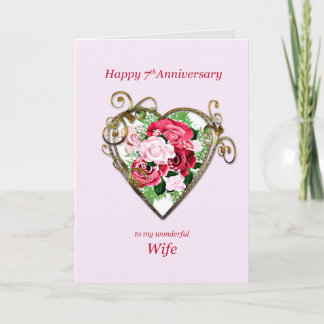 Romantic 7th Wedding Anniversary Painted Roses Card