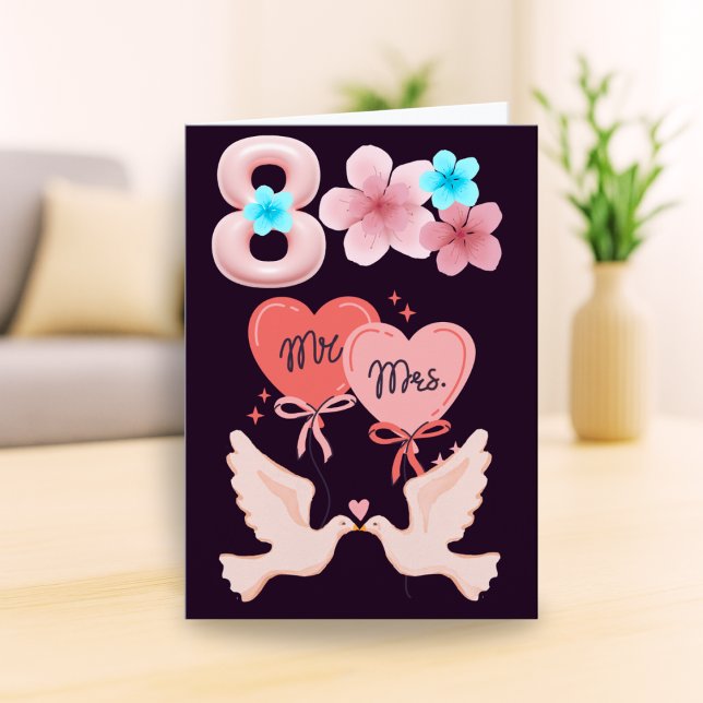 Romantic 8th Anniversary Card with Doves & Flowers (Creator Uploaded)
