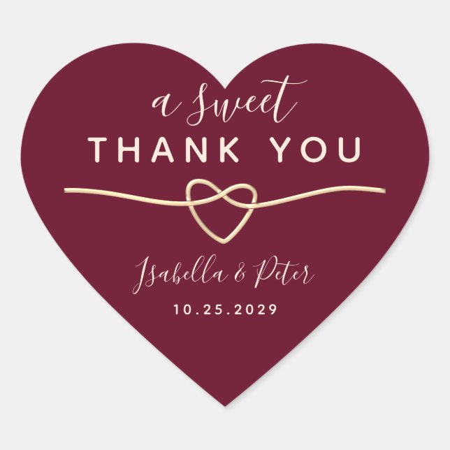 Romantic A Sweet Thank You Wedding Heart Sticker (Front)