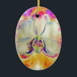 Romantic abstract orchid watercolor painting ceramic ornament<br><div class="desc">romantic tropical abstract style watercolor painting of a white orchid with pink and orange surreal background.</div>