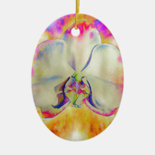 Romantic abstract orchid watercolor painting ceramic ornament