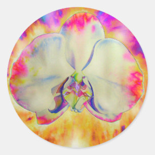 Romantic abstract orchid watercolor painting classic round sticker