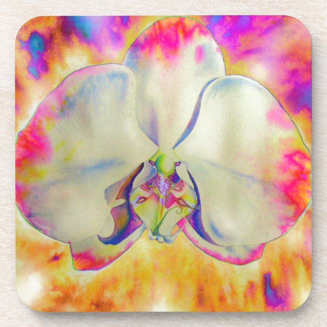 Romantic abstract orchid watercolor painting coaster (Front)