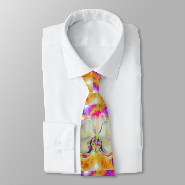 Romantic abstract orchid watercolor painting tie (Tied)