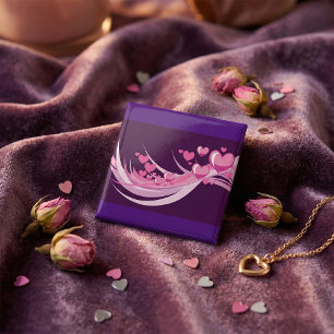 Romantic Abstract Pink Hearts Design On Purple  2 Inch Square Button