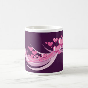 Romantic Abstract Pink Hearts Design On Purple  Coffee Mug
