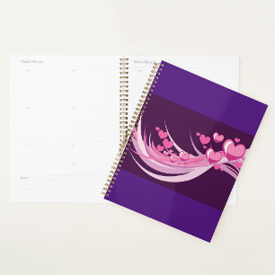 Romantic Abstract Pink Hearts Design On Purple  Planner