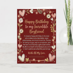 Romantic Adventure Boyfriend Birthday Card Red