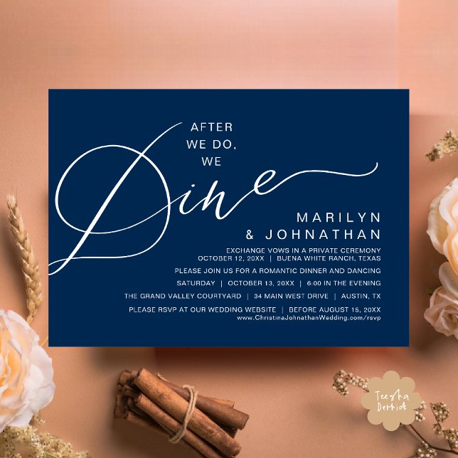 Romantic After We Do, We Dine, Wedding Dinner Invitation (After We Do We Dine Romantic Wedding Dinner Party Invitation Card Modern Boho PDF Classy Navy Blue)