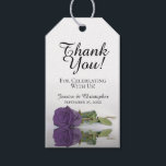 Romantic Amethyst Purple Rose Wedding Thank You Gift Tags<br><div class="desc">These wedding gift tags are designed to be used with favours or gifts for family, special guests, or members of your bridal party. The design is simple yet elegant with a single long stemmed amethyst purple coloured rose reflecting in a pool of water with waves and ripples. The caption reads:...</div>