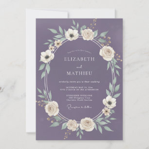 Romantic Amethyst Violet Leafy Wedding Invitation