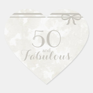 Romantic and Elegant Grey "50 and Fabulous" Heart Sticker