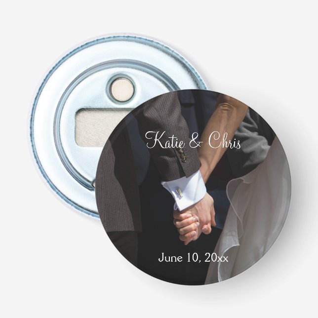 Romantic and Elegant Wedding Couple Holding Hands Bottle Opener (Front)