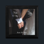 Romantic and Elegant Wedding Couple Holding Hands Gift Box<br><div class="desc">A romantic and elegant wedding photograph of a couple holding hands. The image focuses on the couples hands clasped together in love,  while wearing their fancy wedding attire. She in her wedding gown and he in his tux. Personalize with your wedding details for an endearing memento.</div>