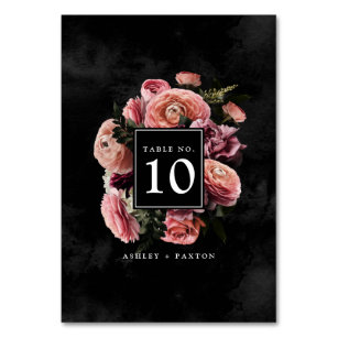 Romantic and Moody Pink   Floral Bouquet on Black  Table Number