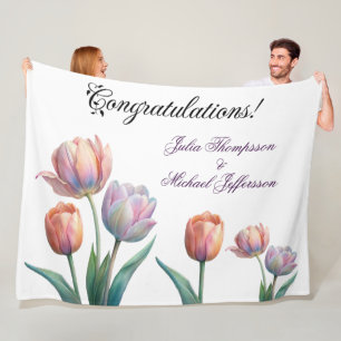 Romantic and Poetic Pastel Tulips Watercolor Fleece Blanket