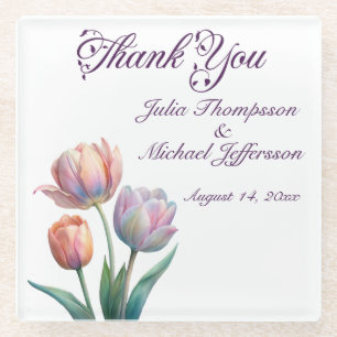 Romantic and Poetic Pastel Tulips Watercolor Glass Coaster