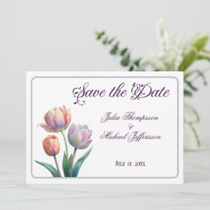 Romantic and Poetic Pastel Tulips Watercolor Save The Date