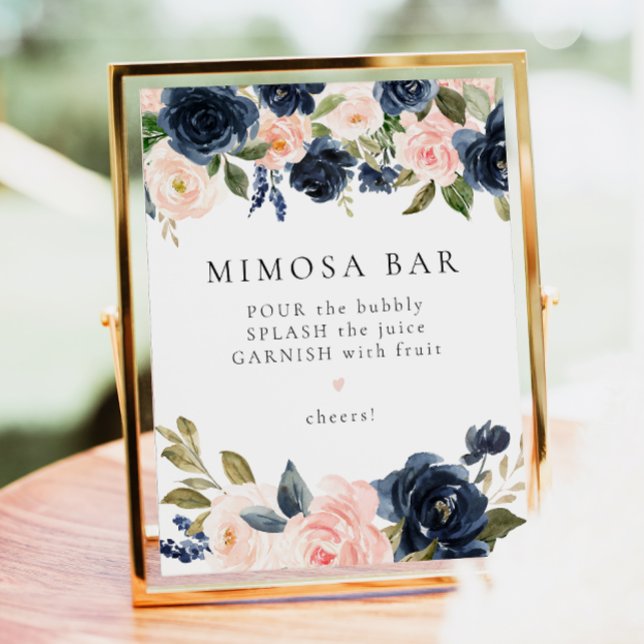 Romantic and Sweet Navy Floral Mimosa Bar Sign (Creator Uploaded)
