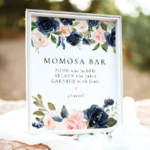 Romantic and Sweet Navy Floral Momosa Bar Sign