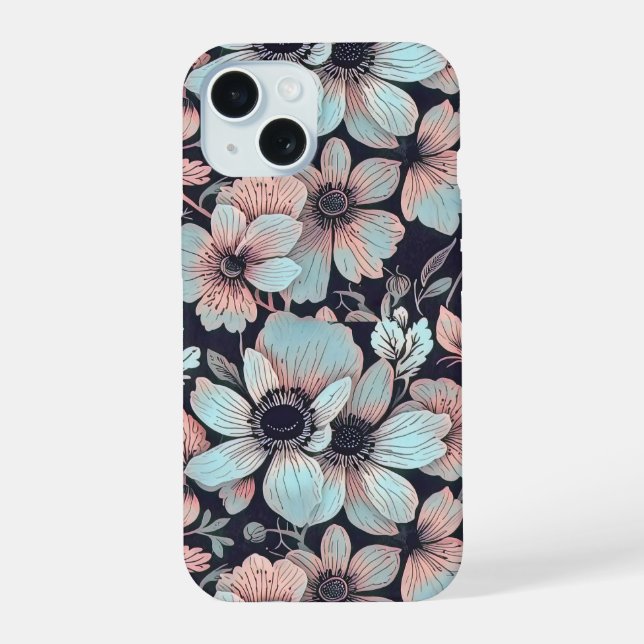 Romantic anemones pattern design 1 iPhone 15 case (Back)
