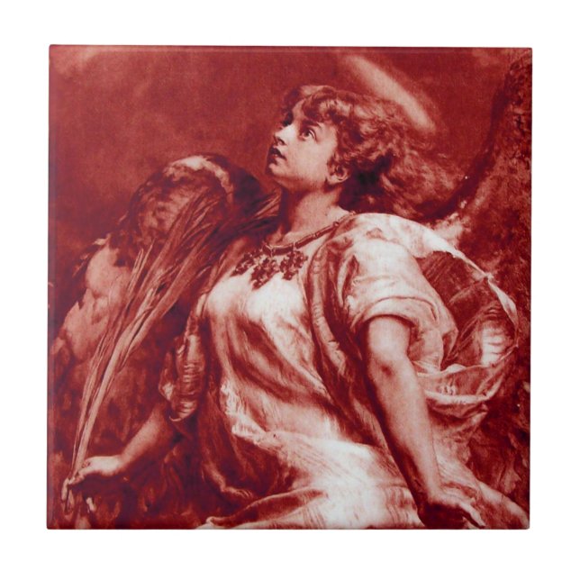 ROMANTIC ANGEL AND FEATHER IN PINK WHITE,RED BROWN TILE (Front)