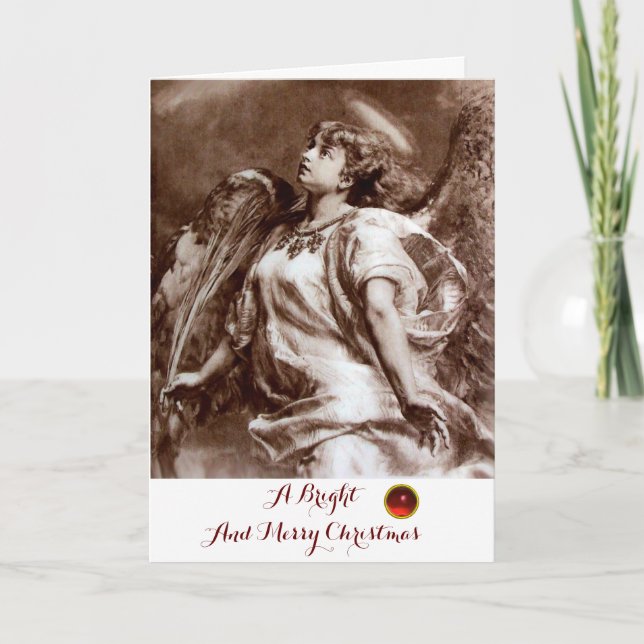ROMANTIC ANGEL,FEATHER,BROWN SEPIA WHITE Christmas Holiday Card (Front)