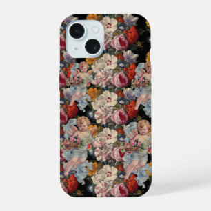 ROMANTIC ANGEL GATHERING PINK ROSES AND FLOWERS iPhone 15 CASE