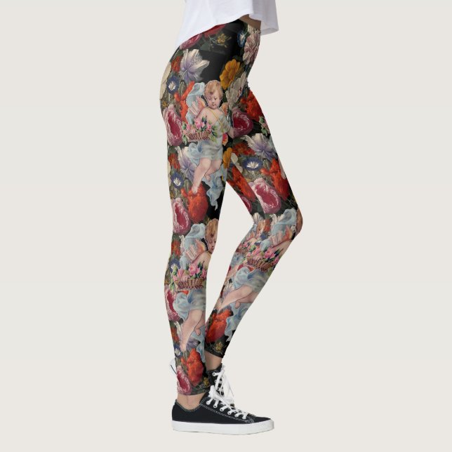 ROMANTIC ANGEL GATHERING PINK ROSES AND FLOWERS LEGGINGS (Right)
