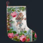 ROMANTIC ANGEL GATHERING PINK ROSES AND FLOWERS SMALL CHRISTMAS STOCKING<br><div class="desc">Elegant monogram design, pink roses with cupid ,  vintage style design for Christmas and Valentine&#39;s Day digital graphics and design by Bulgan Lumini (c)</div>