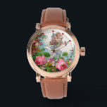 ROMANTIC ANGEL GATHERING PINK ROSES AND FLOWERS WATCH<br><div class="desc">Elegant pink roses with cupid ,  vintage style design for Christmas and Valentine's Day digital graphics and design by Bulgan Lumini (c)</div>