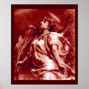 ROMANTIC ANGEL WITH FEATHER IN ANTIQUE RED WHITE POSTER