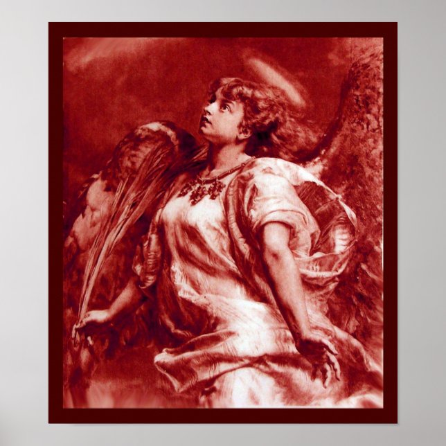 ROMANTIC ANGEL WITH FEATHER IN ANTIQUE RED WHITE POSTER (Front)