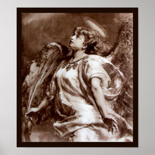 ROMANTIC ANGEL WITH FEATHER IN BROWN SEPIA,WHITE POSTER