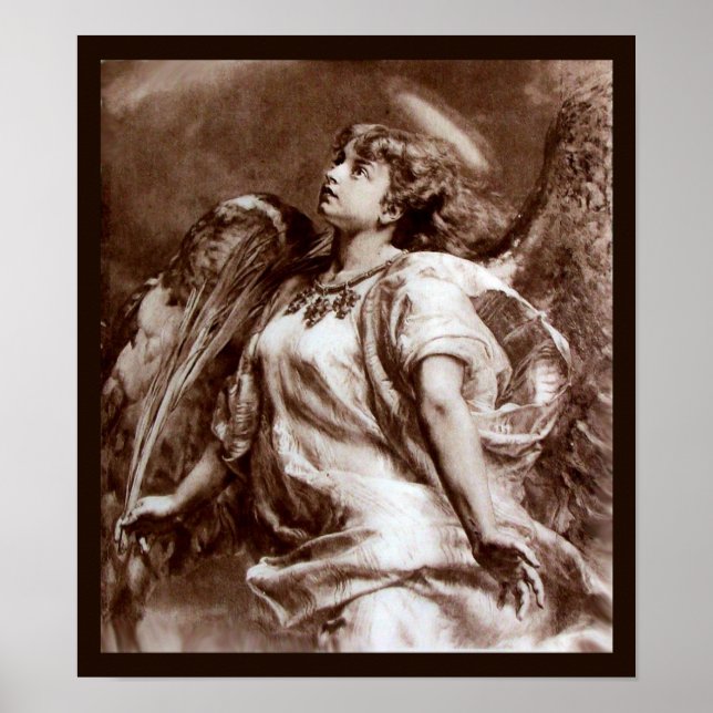 ROMANTIC ANGEL WITH FEATHER IN BROWN SEPIA,WHITE POSTER (Front)