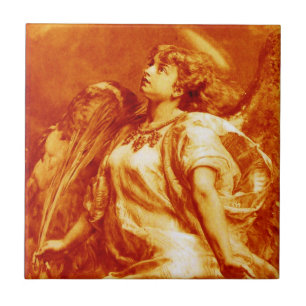 ROMANTIC ANGEL WITH FEATHER IN GOLD ORANGE ,BROWN TILE