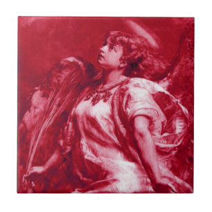 ROMANTIC ANGEL WITH FEATHER IN PINK FUCHSIA,WHITE TILE
