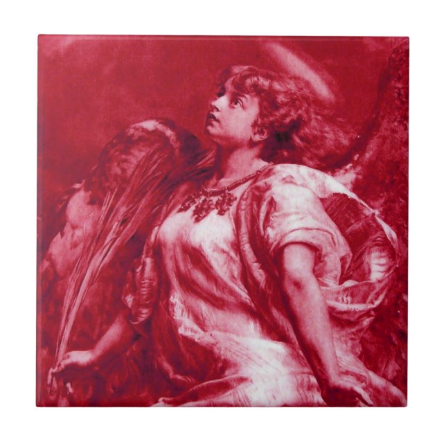 ROMANTIC ANGEL WITH FEATHER IN PINK FUCHSIA,WHITE TILE (Front)