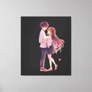 Romantic Anime Couple - Cute Aesthetic Lovers Art  Canvas Print