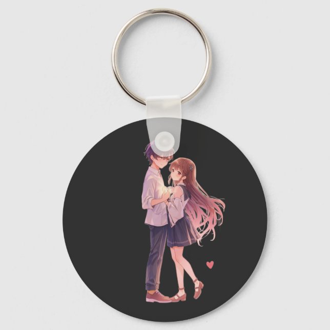 Romantic Anime Couple - Cute Aesthetic Lovers Art  Keychain (Front)
