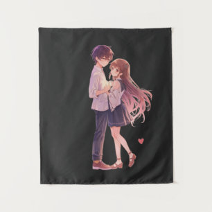 Romantic Anime Couple - Cute Aesthetic Lovers Art  Tapestry